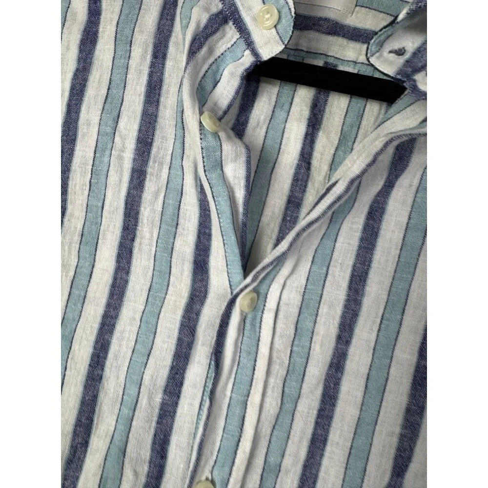 Nerosfumato Positano Blue Striped Linen Button Up Shirt Men‎ Medium Long sleeve